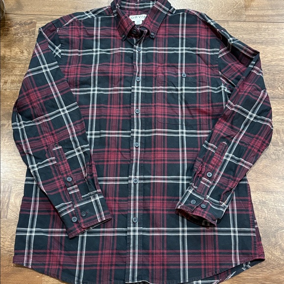 Orvis Heritage Twill Shirt Mens Medium Red/Black Plaid Cotton L/S Button down - Picture 1 of 7